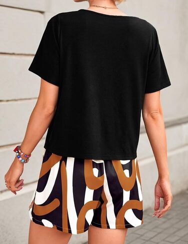 Womens Summer 2 Piece Outfits Lounge Sets Short Sleeve Tee Shirts Tops Printed Shorts Tracksuit Blouses in Saudi Arabia