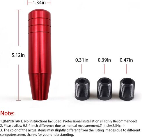 AUCELI Heavy Weighted Shift Knob, 5 Inch Long Car Gear Stick Shifter Head, Aluminum Shifting Lever Handle with 3 Adapters, Compatible with Most Manual Buttonless Automatic Transmissions in Saudi Arabia