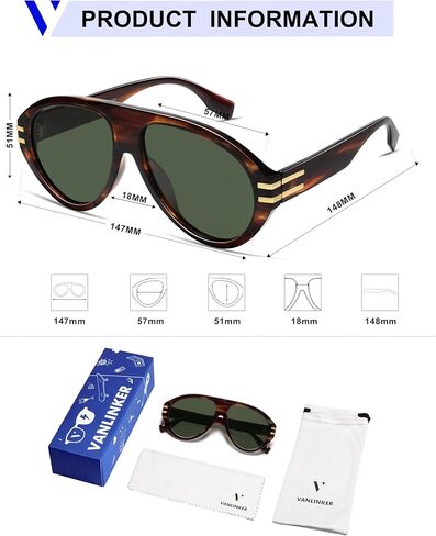 VANLINKER Oversized Retro Aviator Sunglasses Womens Mens Polarized Trendy 70s Vintage Sun Glasses VL9810 in Saudi Arabia