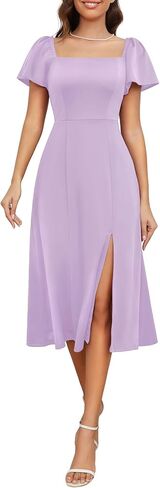 MUADRESS Women Midi Church Formal High Waist Wedding Guest Dresses A Line Dress Modest Short Puff Sleeve Party Dress in Saudi Arabia