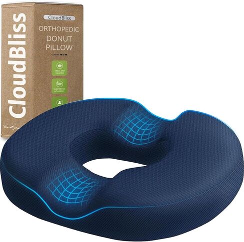 CloudBliss Donut Pillow Stadium Seat Cushion for Tailbone Pain Relief and Hemorrhoids, Memory Foam Seat Chair Cushion, Portable Seat Cushions for Bleachers, Car, Home & Office in Saudi Arabia