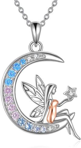 LUHE Fairy Necklace for Women Sterling Silver Fairy Jewelry Pendant Moon Necklace Gift for Women in Saudi Arabia