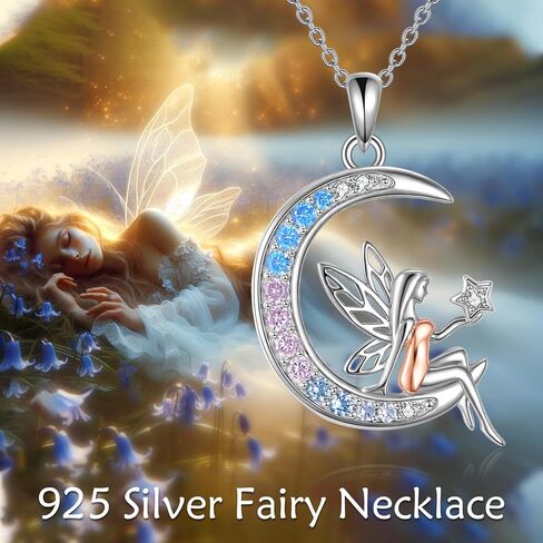 LUHE Fairy Necklace for Women Sterling Silver Fairy Jewelry Pendant Moon Necklace Gift for Women in Saudi Arabia