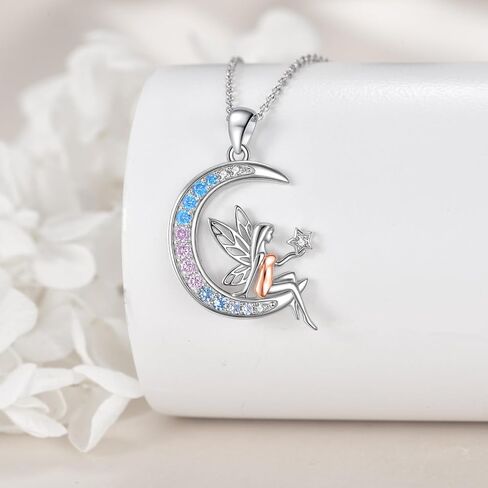 LUHE Fairy Necklace for Women Sterling Silver Fairy Jewelry Pendant Moon Necklace Gift for Women in Saudi Arabia