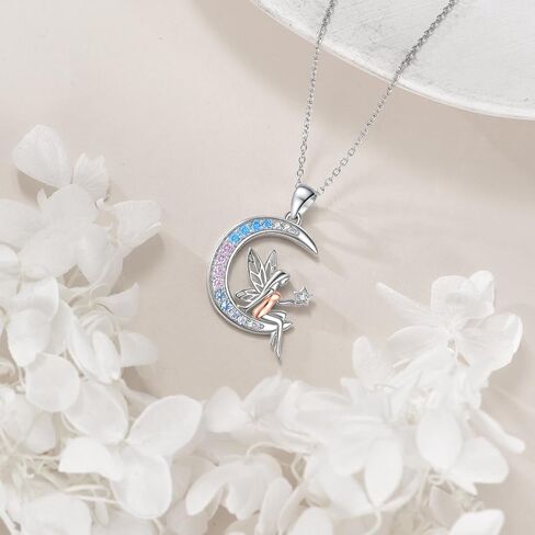 LUHE Fairy Necklace for Women Sterling Silver Fairy Jewelry Pendant Moon Necklace Gift for Women in Saudi Arabia