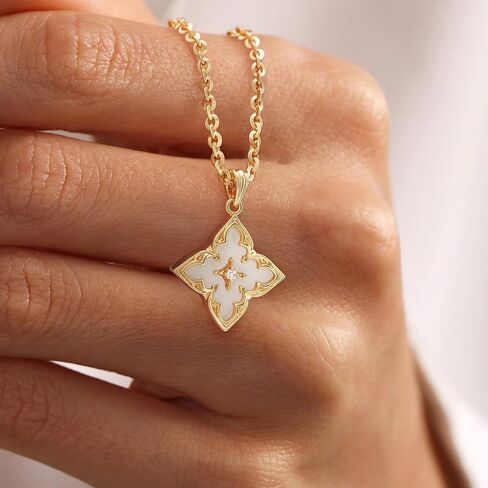 LOYATA Gold Clover Necklace for Women 14K Gold Plated Cubic Zirconia Four Leaf Clover Necklace Lucky Charm Dainty Simple Gold Pendant Necklace for Women Jewelry in Saudi Arabia