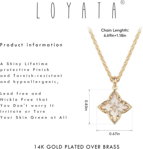 LOYATA Gold Clover Necklace for Women 14K Gold Plated Cubic Zirconia Four Leaf Clover Necklace Lucky Charm Dainty Simple Gold Pendant Necklace for Women Jewelry in Saudi Arabia