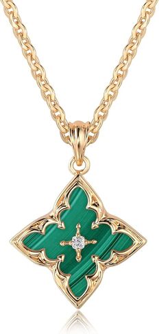 LOYATA Gold Clover Necklace for Women 14K Gold Plated Cubic Zirconia Four Leaf Clover Necklace Lucky Charm Dainty Simple Gold Pendant Necklace for Women Jewelry in Saudi Arabia