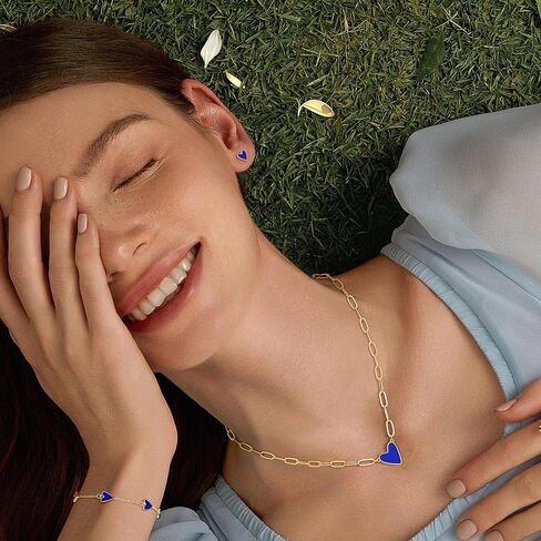 ORAZIO Jewelry Set for Women,Hypoallergenic 14K Gold Plated Pink/Black/Blue/White Heart Jewelry Set Trendy Heart Pendant Necklace Heart Charm Bracelet Cute Heart Earring Studs Dainty Women's Jewelry Sets Gift in Kuwait
