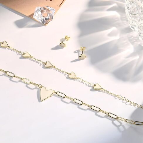 ORAZIO Jewelry Set for Women,Hypoallergenic 14K Gold Plated Pink/Black/Blue/White Heart Jewelry Set Trendy Heart Pendant Necklace Heart Charm Bracelet Cute Heart Earring Studs Dainty Women's Jewelry Sets Gift in Kuwait