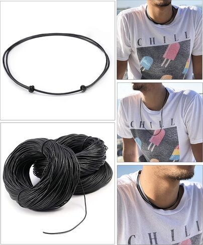 قلادة على شكل حبل من الجلد الأسود الفاخر، عقد مزدوج قابل للتعديل على شكل صدفة كاوري طبيعية للنساء والرجال in Kuwait