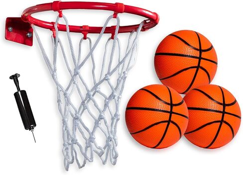 Home Decorative Mini Basketball Direct to Wall (NO Backboard Required) 9-inch Hoop with net. Bonus: 5 Mini Basketballs,Hand Pump and one Larger Ball for Passing Practice in Saudi Arabia