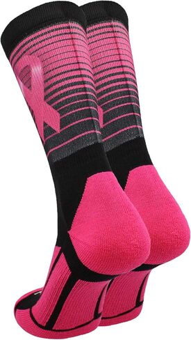 TCK Sublimated Pink Ribbon Breast Cancer Awareness Crew Socks with Stripes for Football Basketball Lacrosse Boys Girls Men in Kuwait