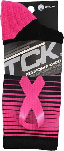 TCK Sublimated Pink Ribbon Breast Cancer Awareness Crew Socks with Stripes for Football Basketball Lacrosse Boys Girls Men in Kuwait