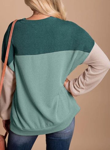 EVALESS Womens Long Sleeve Crewneck Shirts Tops Color Block Lightweight Oversized Loose Fit Top in Saudi Arabia