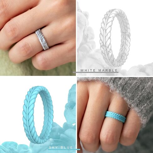 ThunderFit Silicone Wedding Rings for Women, Braided Pattern Engagement Bands 4.6mm Wide 2.2mm Thick - 1/8/9 Variety Multipack in Kuwait