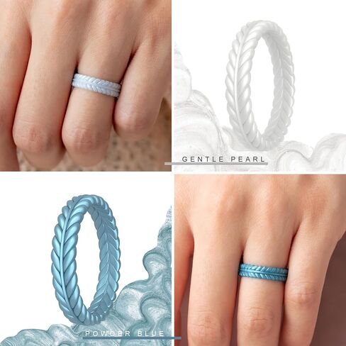 ThunderFit Silicone Wedding Rings for Women, Braided Pattern Engagement Bands 4.6mm Wide 2.2mm Thick - 1/8/9 Variety Multipack in Kuwait