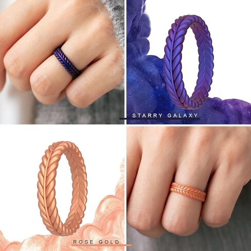 ThunderFit Silicone Wedding Rings for Women, Braided Pattern Engagement Bands 4.6mm Wide 2.2mm Thick - 1/8/9 Variety Multipack in Kuwait
