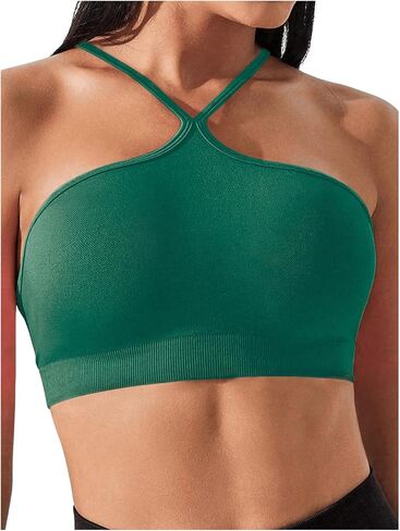 COZYEASE Women's Criss Cross Slim Fit Sports Cami Top Seamless Halter Crop Tee Shirt Tops Workout Tops in Saudi Arabia