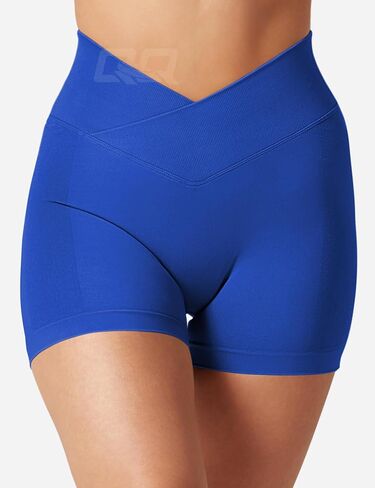 QOQ Workout Shorts Womens, 3.6" V Cross Waist Biker Gym Shorts Seamless High Waist Scrunch Butt Shorts in Saudi Arabia
