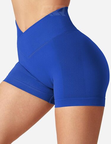 QOQ Workout Shorts Womens, 3.6" V Cross Waist Biker Gym Shorts Seamless High Waist Scrunch Butt Shorts in Saudi Arabia