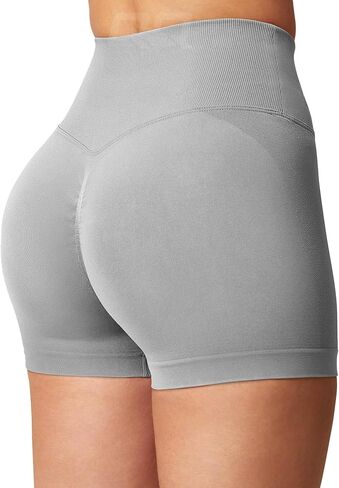 QOQ Workout Shorts Womens, 3.6" V Cross Waist Biker Gym Shorts Seamless High Waist Scrunch Butt Shorts in Saudi Arabia