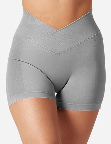 QOQ Workout Shorts Womens, 3.6" V Cross Waist Biker Gym Shorts Seamless High Waist Scrunch Butt Shorts in Saudi Arabia