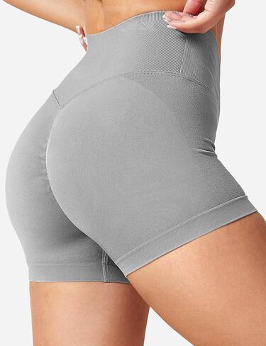QOQ Workout Shorts Womens, 3.6" V Cross Waist Biker Gym Shorts Seamless High Waist Scrunch Butt Shorts in Saudi Arabia