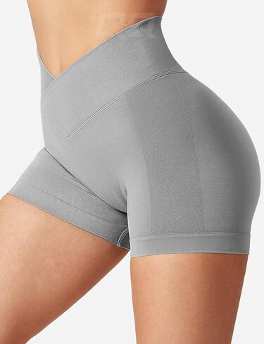 QOQ Workout Shorts Womens, 3.6" V Cross Waist Biker Gym Shorts Seamless High Waist Scrunch Butt Shorts in Saudi Arabia