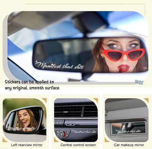 3 x Manifest That Shit Rearview Mirror Decals, Personalized Auto Window Stickers,Vehicles Rear View Mirrors Self Affirmations Decal- Multi-Colors Cute Funny Car Accessories Gifts for Women (White) in Saudi Arabia