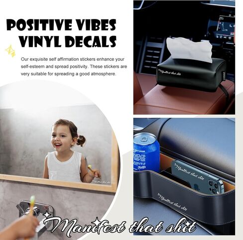 3 x Manifest That Shit Rearview Mirror Decals, Personalized Auto Window Stickers,Vehicles Rear View Mirrors Self Affirmations Decal- Multi-Colors Cute Funny Car Accessories Gifts for Women (White) in Saudi Arabia