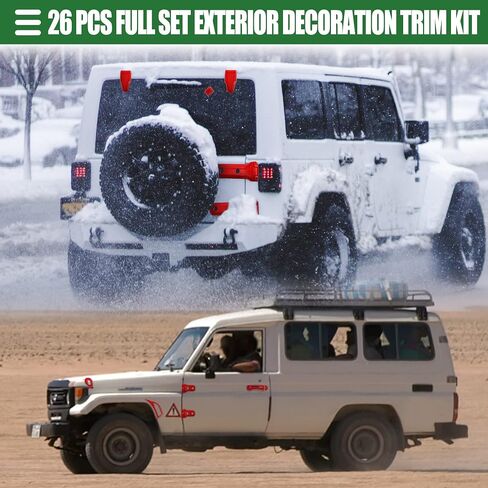 Motoforti 26PCS Full Set Exterior Decoration Trim Kit, Door Hinge Handle Engine Hood Hinge Hood Latch Cover, for Jeep Wrangler JL JLU 2018-2022, ABS, Red, 1 Set in Saudi Arabia