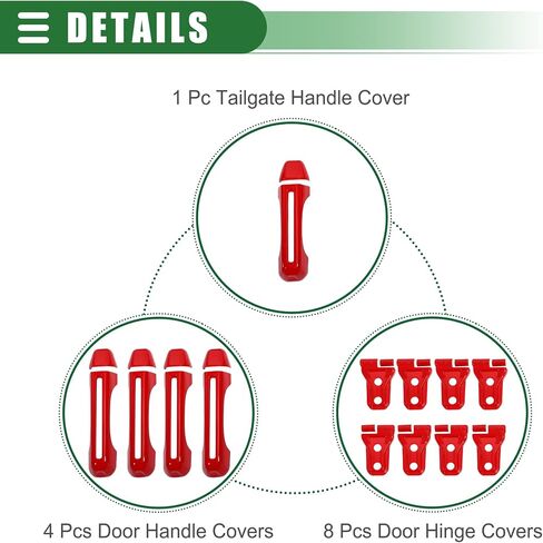 Motoforti 26PCS Full Set Exterior Decoration Trim Kit, Door Hinge Handle Engine Hood Hinge Hood Latch Cover, for Jeep Wrangler JL JLU 2018-2022, ABS, Red, 1 Set in Saudi Arabia