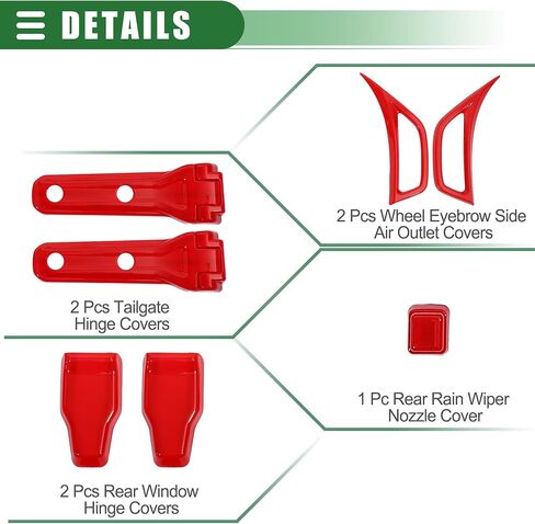 Motoforti 26PCS Full Set Exterior Decoration Trim Kit, Door Hinge Handle Engine Hood Hinge Hood Latch Cover, for Jeep Wrangler JL JLU 2018-2022, ABS, Red, 1 Set in Saudi Arabia