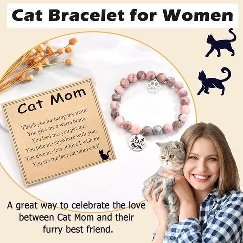 Cat Mom Gifts for Women Cat Bracelets for Cat Lovers Beaded Bracelet Paw Print Gifts for Birthday, Christmas, Valentines, New Year in Kuwait