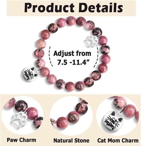 Cat Mom Gifts for Women Cat Bracelets for Cat Lovers Beaded Bracelet Paw Print Gifts for Birthday, Christmas, Valentines, New Year in Kuwait