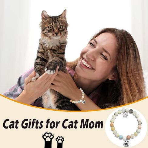 Cat Mom Gifts for Women Cat Bracelets for Cat Lovers Beaded Bracelet Paw Print Gifts for Birthday, Christmas, Valentines, New Year in Kuwait