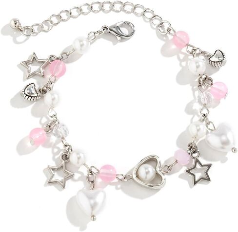 Star Pearl Charm Bracelet Y2k Heart Beaded Dainty Bracelet Punk Aesthetic Jewelry Gift for Women in Saudi Arabia