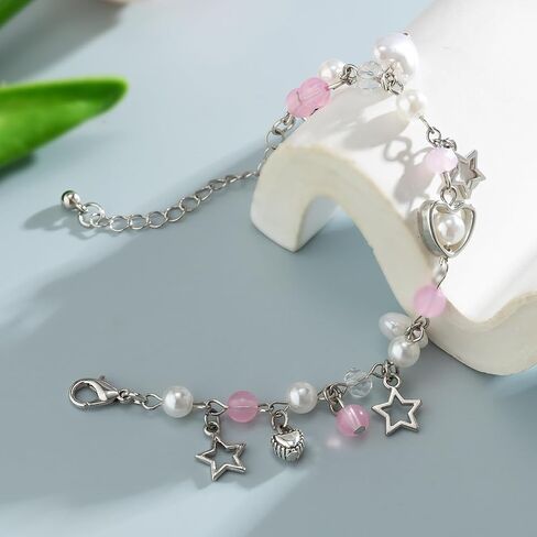 Star Pearl Charm Bracelet Y2k Heart Beaded Dainty Bracelet Punk Aesthetic Jewelry Gift for Women in Saudi Arabia