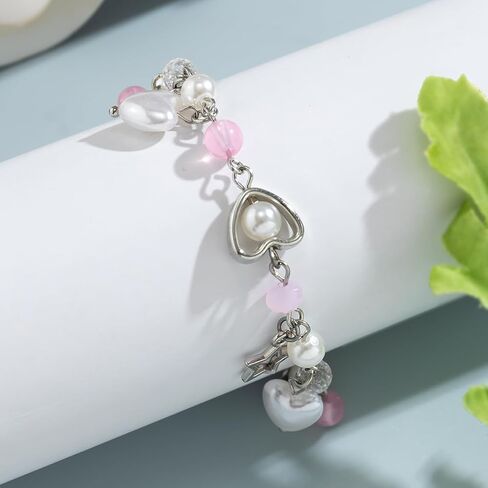Star Pearl Charm Bracelet Y2k Heart Beaded Dainty Bracelet Punk Aesthetic Jewelry Gift for Women in Saudi Arabia