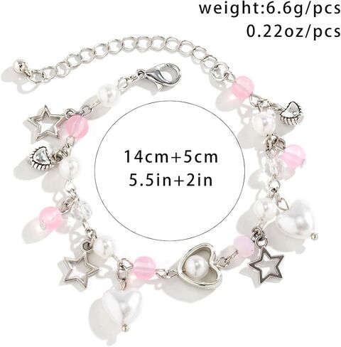 Star Pearl Charm Bracelet Y2k Heart Beaded Dainty Bracelet Punk Aesthetic Jewelry Gift for Women in Saudi Arabia