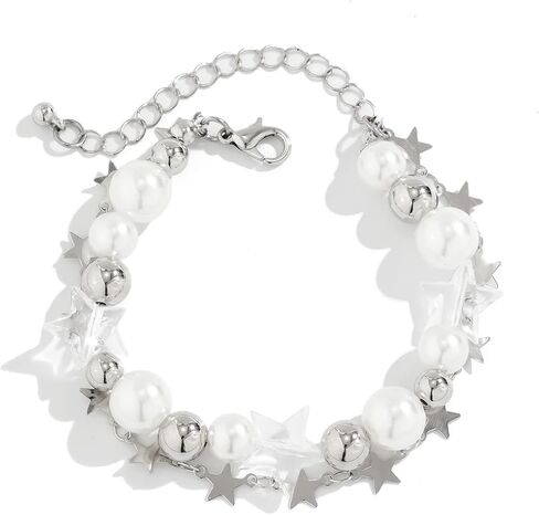 Star Pearl Charm Bracelet Y2k Heart Beaded Dainty Bracelet Punk Aesthetic Jewelry Gift for Women in Saudi Arabia