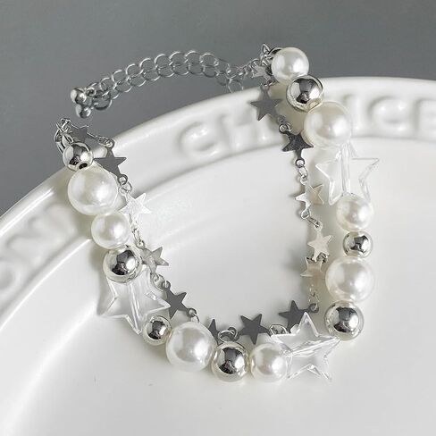 Star Pearl Charm Bracelet Y2k Heart Beaded Dainty Bracelet Punk Aesthetic Jewelry Gift for Women in Saudi Arabia