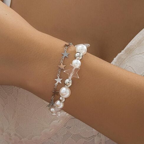 Star Pearl Charm Bracelet Y2k Heart Beaded Dainty Bracelet Punk Aesthetic Jewelry Gift for Women in Saudi Arabia