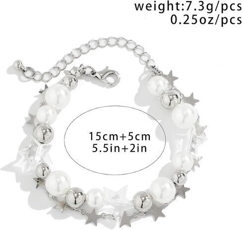 Star Pearl Charm Bracelet Y2k Heart Beaded Dainty Bracelet Punk Aesthetic Jewelry Gift for Women in Saudi Arabia