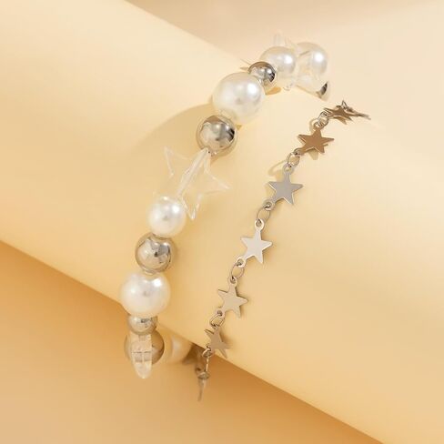 Star Pearl Charm Bracelet Y2k Heart Beaded Dainty Bracelet Punk Aesthetic Jewelry Gift for Women in Saudi Arabia