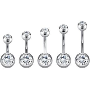 VCMART 14g Belly Button Ring Belly Button Piercing Belly Rings Surgical Steel Belly Button Rings 6mm 8mm 10mm 12mm 14mm 16mm 18mm Short Long Bar Belly Piercing Jewelry for Women Silver