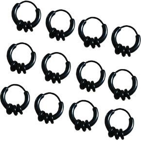 Unisex Plastic Hoop Ear Retainers & Nose Rings Set, 12 Pairs, Anti-Allergy, With Buckle