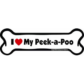 Bone Car Magnet, I Love My Peekapoo, 2-Inch by 7-Inch
