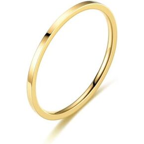 HUASAI 2mm Gold Rings For Women Thumb Midi Statement Band Ring Dainty Simple Gold Rings That Don’t Tarnish Cute Fashion Thin Pinky Rings Jewelry Gifts Comfort Fit Size 5-8